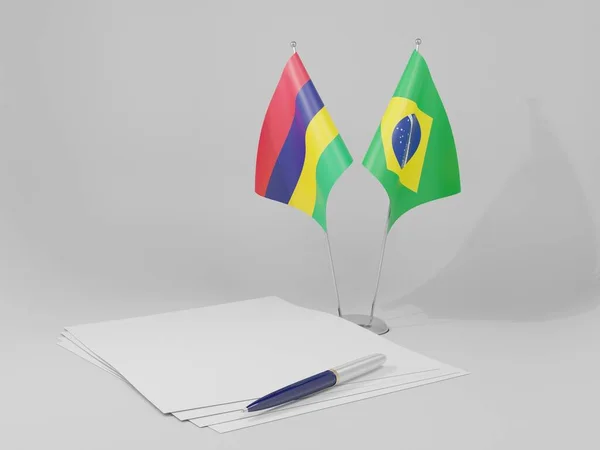 Brasil Acordo Maurício Bandeiras Fundo Branco Render — Fotografia de Stock