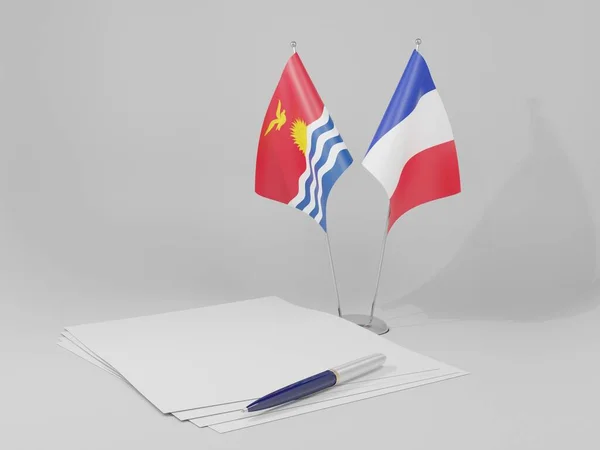 Francia Banderas Del Acuerdo Kiribati Fondo Blanco Render —  Fotos de Stock