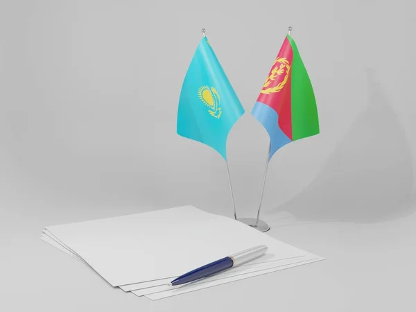 Érythrée Drapeaux Accord Kazakhstan Fond Blanc Render — Photo
