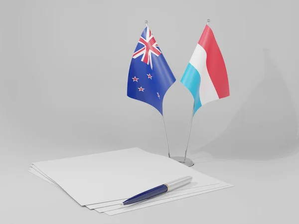 Lucembursko Nové Zéland Dohody Vlajky Bílé Pozadí Render — Stock fotografie