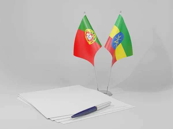 Etiyopya Portekiz Anlaşması Bayrakları Beyaz Arkaplan Render — Stok fotoğraf