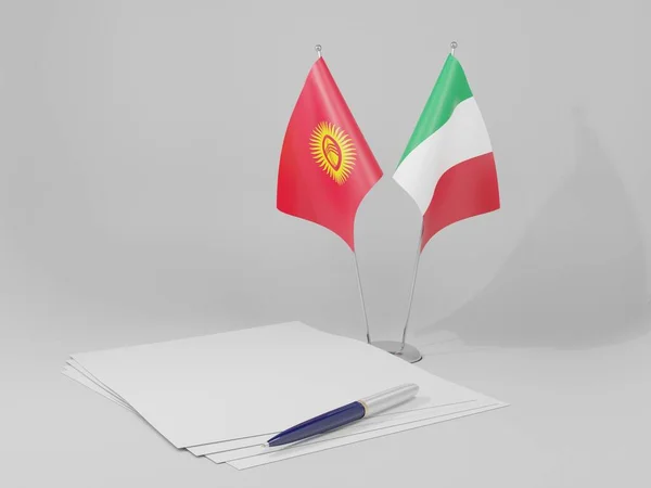 Itália Acordo Quirguizistão Bandeiras Fundo Branco Render — Fotografia de Stock
