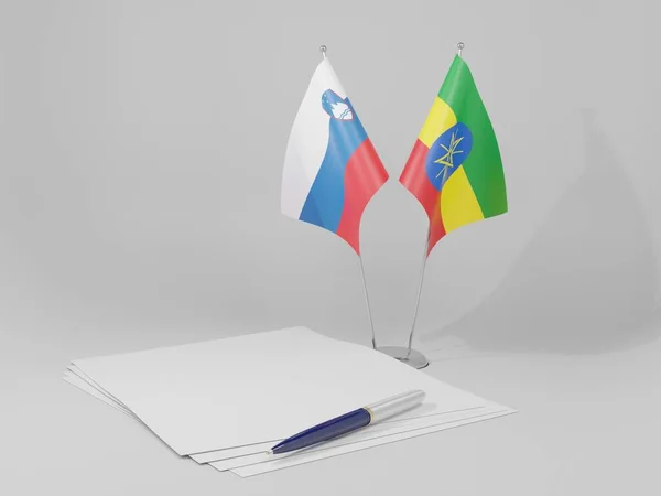 Ethiopia Slovenia Agreement Flags White Background Render — Stock Photo, Image