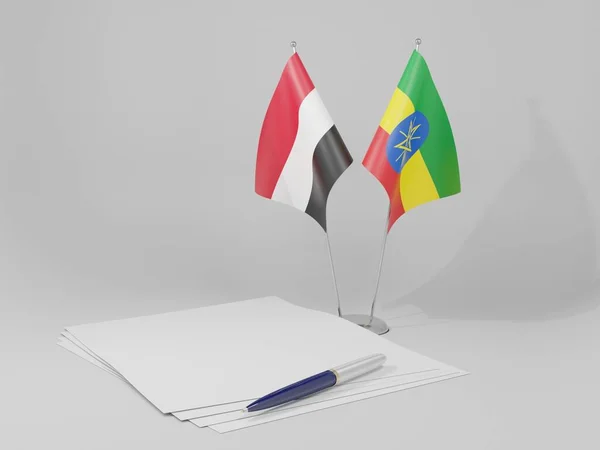 Etiopía Banderas Del Acuerdo Yemen Fondo Blanco Render —  Fotos de Stock