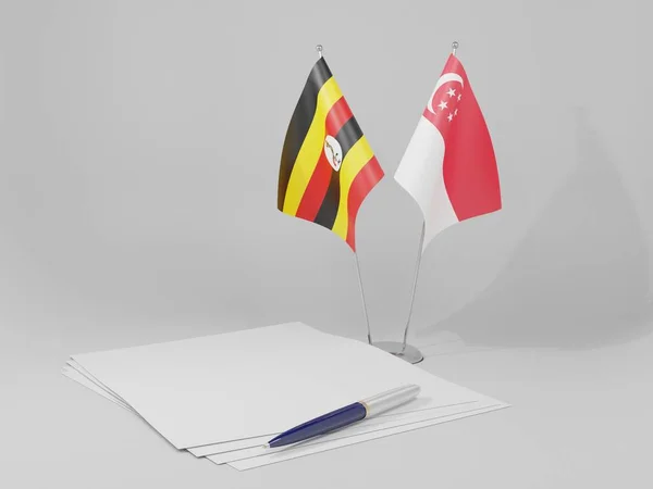 Singapur Banderas Del Acuerdo Uganda Fondo Blanco Render —  Fotos de Stock