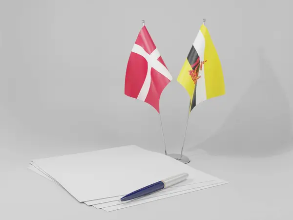 Μπρουνέι Δανία Σημαίες Λευκό Φόντο Render — Φωτογραφία Αρχείου