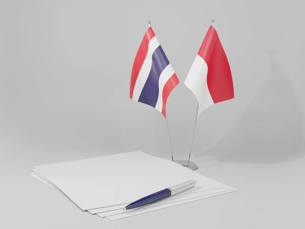 Indonésia Tailândia Acordo Bandeiras Fundo Branco Render — Fotografia de Stock