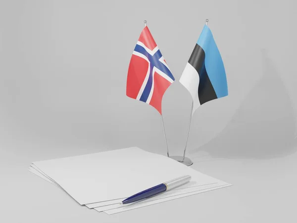 Estónia Noruega Bandeiras Acordo Fundo Branco Render — Fotografia de Stock