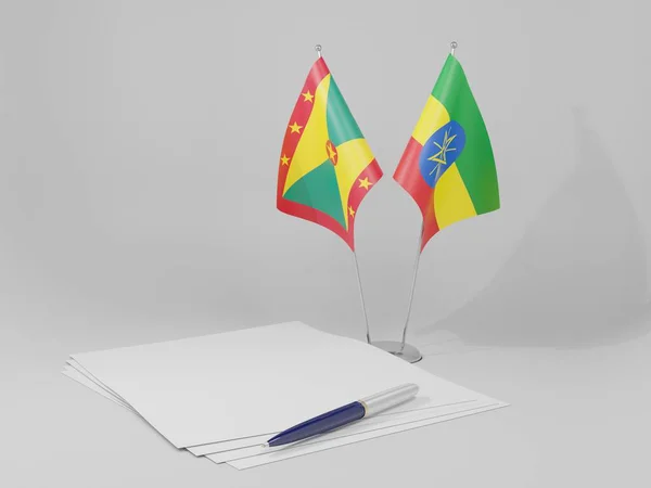Ethiopia Grenada Agreement Flags White Background Render — Stock Photo, Image