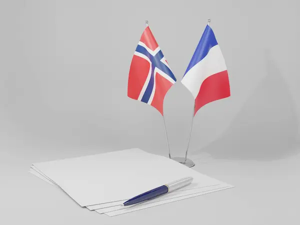 França Noruega Acordo Bandeiras Fundo Branco Render — Fotografia de Stock