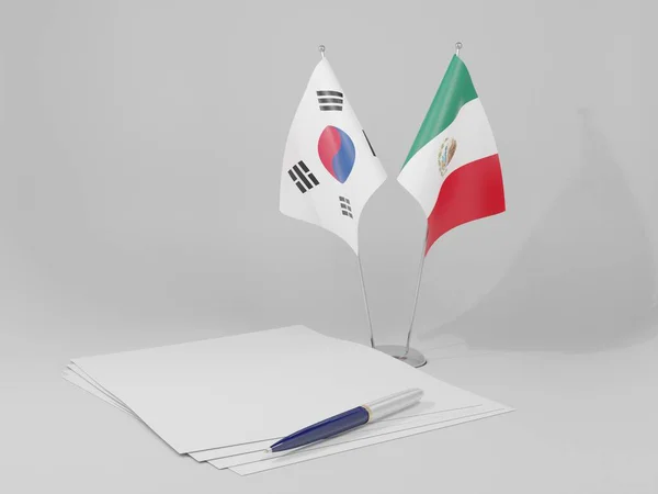 México Coreia Sul Bandeiras Acordo Fundo Branco Render — Fotografia de Stock