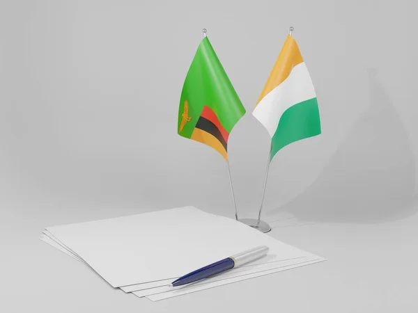 Cote Ivoire Zambia Agreement Flags Λευκό Φόντο Render — Φωτογραφία Αρχείου