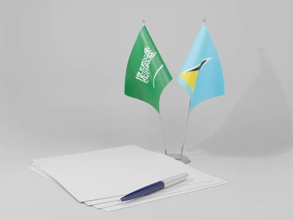 Saint Lucia Arabia Saudyjska Flagi Umowy Białe Tło Render — Zdjęcie stockowe