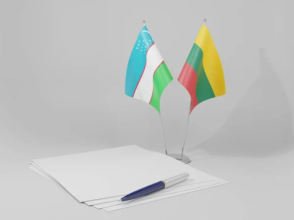 Lituanie Drapeaux Accord Ouzbékistan Fond Blanc Render — Photo