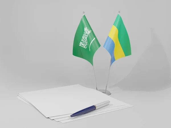 Gabon Arabia Saudyjska Flagi Umowy Białe Tło Render — Zdjęcie stockowe