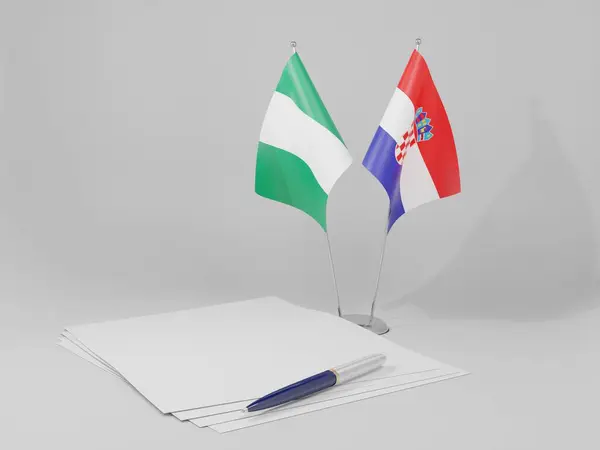 Croatie Drapeaux Accord Nigeria Fond Blanc Render — Photo
