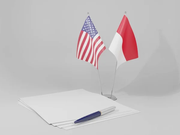 Indonesien Vereinigte Staaten Von Amerika Flaggen Weißer Hintergrund Render — Stockfoto