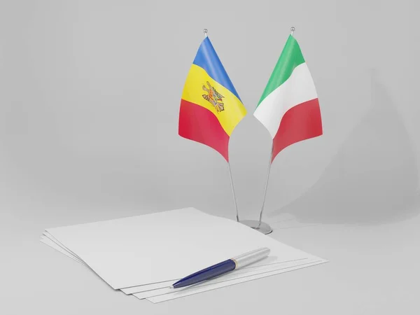 Italie Moldavie Drapeaux Accord Fond Blanc Render — Photo