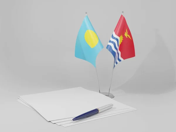 Кирибати Флаги Соглашения Палау Белый Фон Рендер — стоковое фото