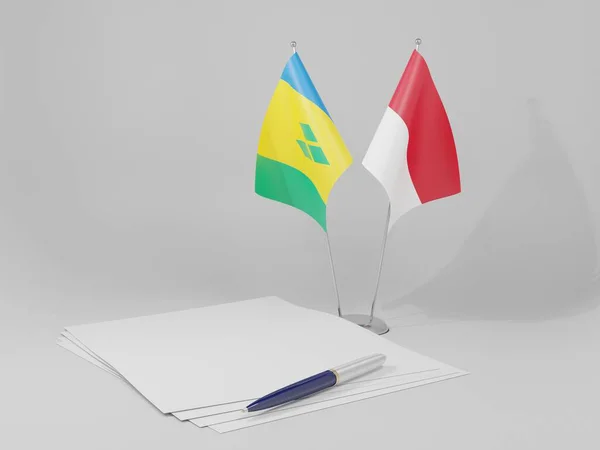 Monaco Saint Vincent Grenadines Agreement Flags White Background Render — Stock Photo, Image