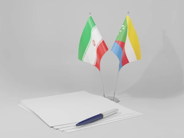 Comores Acordos Irã Bandeiras Fundo Branco Render — Fotografia de Stock