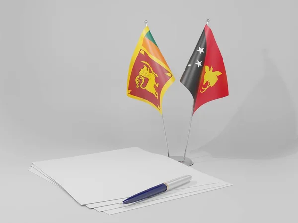 Papouasie Nouvelle Guinée Drapeaux Accord Sri Lanka Fond Blanc Render — Photo