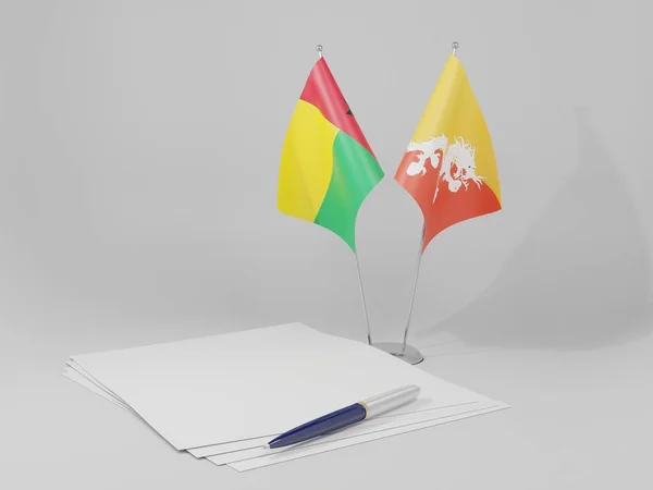 Bhutan Guinea Bissau Agreement Flags White Background Render — стокове фото