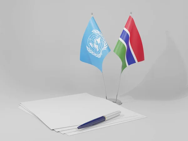 ガンビア 国際連合協定旗 白の背景 3Dレンダリング — ストック写真