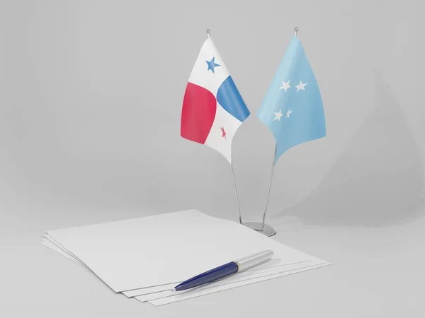 Micronésia Bandeiras Acordo Panamá Fundo Branco Render — Fotografia de Stock
