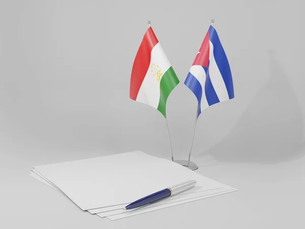 Cuba Banderas Del Acuerdo Tayikistán Fondo Blanco Render —  Fotos de Stock