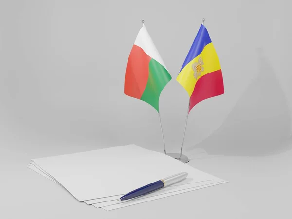 Andorra Banderas Del Acuerdo Madagascar Fondo Blanco Render —  Fotos de Stock