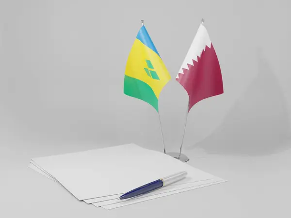 Qatar Saint Vincent Grenadines Overeenkomst Vlaggen Witte Achtergrond Render — Stockfoto