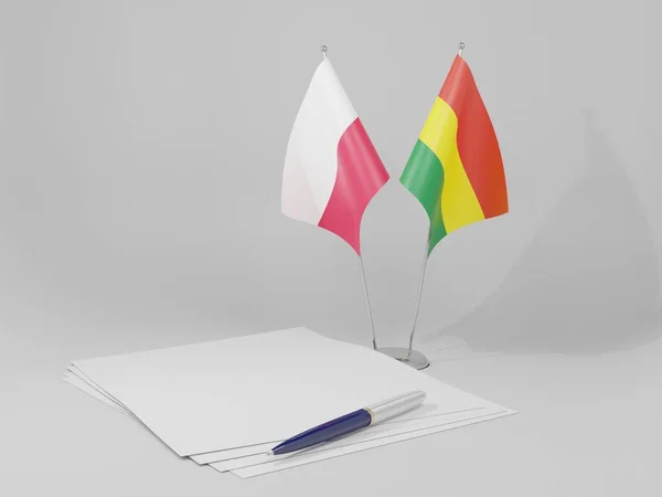 Bolivia Banderas Del Acuerdo Polonia Fondo Blanco Render —  Fotos de Stock