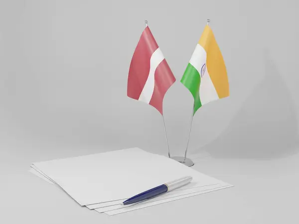 Banderas Del Acuerdo India Letonia Fondo Blanco Render —  Fotos de Stock