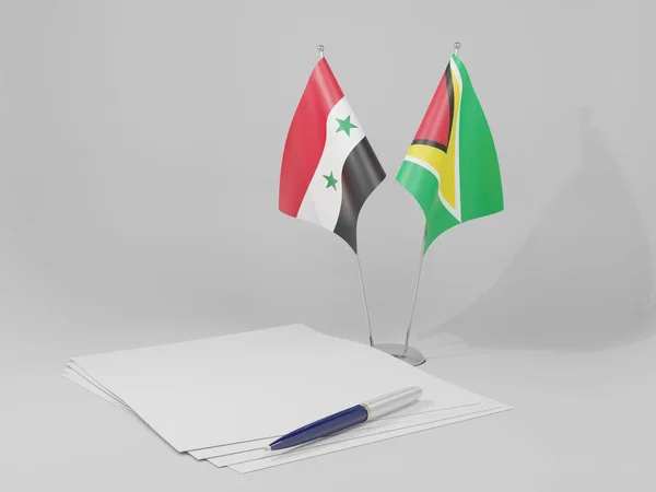 Γουιάνα Syria Agreement Flags Λευκό Φόντο Render — Φωτογραφία Αρχείου