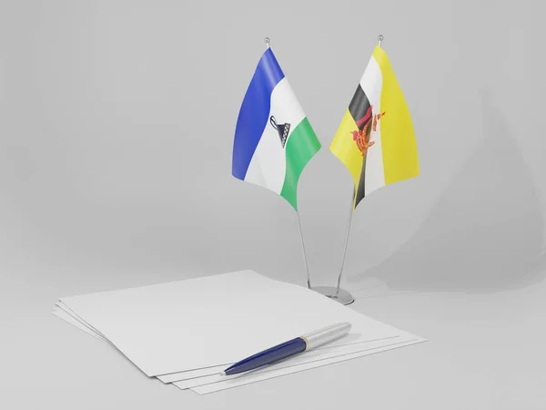 Brunei Lesotho Overeenkomst Vlaggen Witte Achtergrond Render — Stockfoto