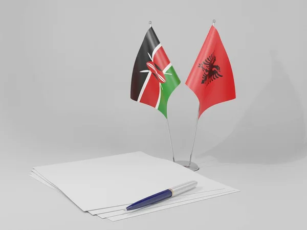 Albania Banderas Del Acuerdo Kenia Fondo Blanco Render — Foto de Stock