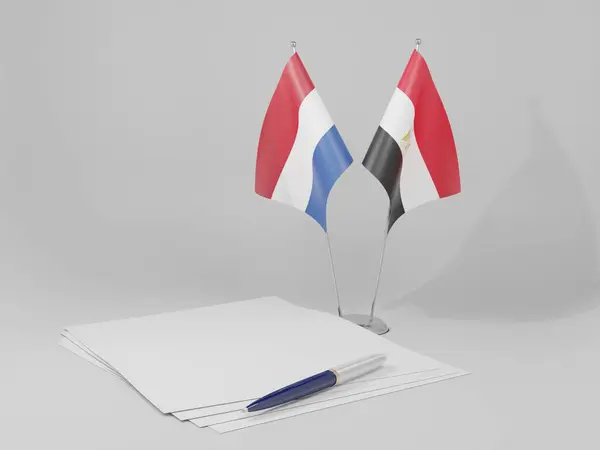 Egipto Países Bajos Banderas Del Acuerdo Fondo Blanco Render — Foto de Stock
