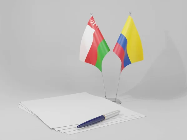 Colombia Flaggor Enligt Oman Avtalet Vit Bakgrund Render — Stockfoto