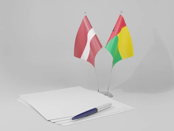 Γουινέα Μπισάου Λετονία Σημαίες Συμφωνίας Λευκό Φόντο Render — Φωτογραφία Αρχείου