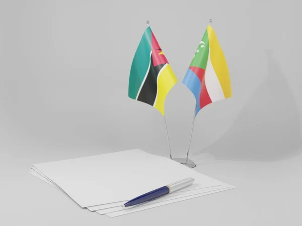 Comoras Banderas Del Acuerdo Mozambique Fondo Blanco Render —  Fotos de Stock