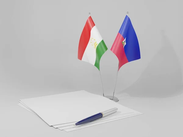 Haití Banderas Del Acuerdo Tayikistán Fondo Blanco Render Imágenes de stock libres de derechos