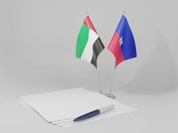 Haiti United Arab Emirates Agreement Flagi Białe Tło Render Obraz Stockowy