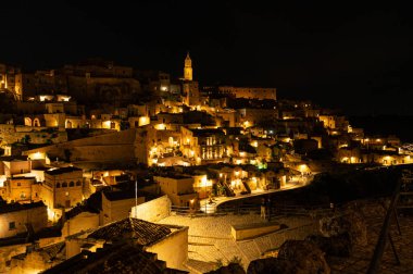 Gece Sassi di Matera Manzarası, Matera, Basilicata, İtalya