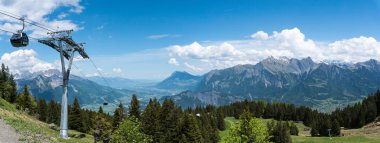 kablo demiryolu ve dağ manzarası İsviçre panorama görünümünü