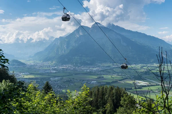 Kolejka Linowa Panoramiczny Widok Góry Krajobraz Szwajcarii — Zdjęcie stockowe