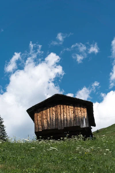 Kleine Houten Cottage Het Midden Een Idyllisch Berglandschap Zwitserland — Stockfoto