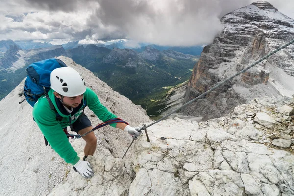 Young Attractive Male Mountain Climber Dolomites Italy — Stock Photo, Image