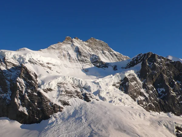 Face Norte Pico Montanha Jungfrau Luz Quente Noite Nos Alpes — Fotografia de Stock