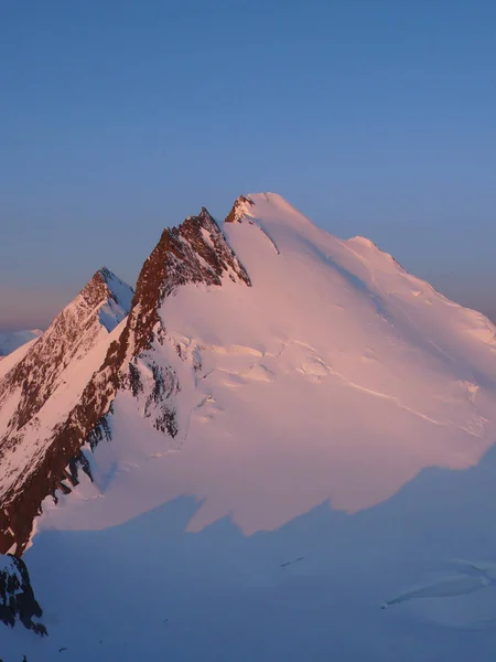 Sunrise Dawn Mischabel Mountains Saas Fee Swiss Alps Valais Cold — Stock Photo, Image